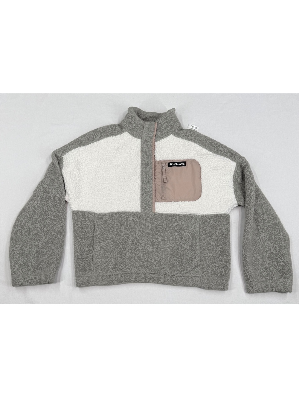 Columbia Women's Medium Sherpa Fleece Pullover Jacket Light Gray and Cream withZ